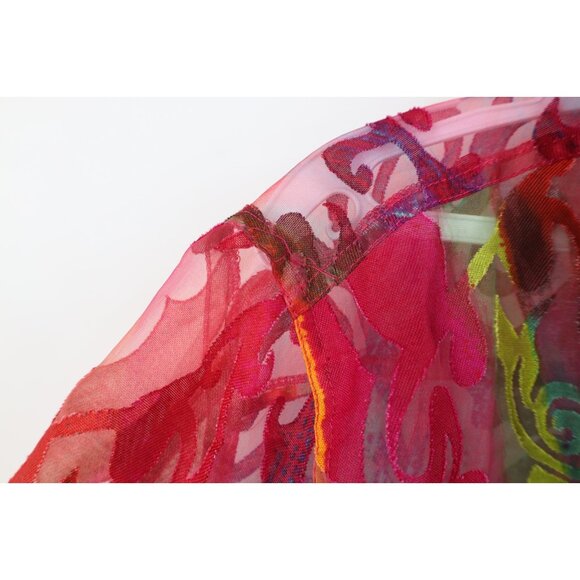 Vintage 90s Y2K Babydoll Womens Large Flax Blend Sheer Rainbow Flower Jacket - Picture 6 of 14